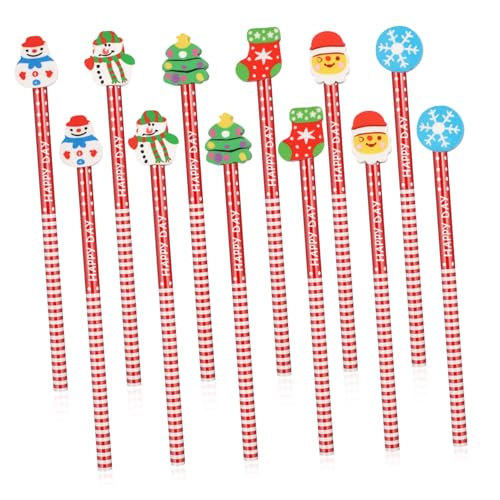 OFFSCH 36 Stück Teiliges Weihnachtsbleistift Radiergummi Niedliches Cartoon-design Kinderfreundliches Lernmaterial Weihnachtliche Schreibwaren für Schule Partygeschenk und von OFFSCH
