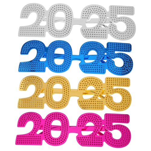 OFFSCH 4 Stück Silvester Partybrillen Glänzend Gold Silber Blau Rosa Spaßige Neujahrs-deko Fotorequisiten Leicht und Bequem für Jahreswechsel Feierlichkeiten von OFFSCH