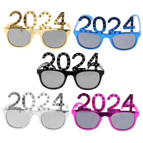OFFSCH 5 Stück Teiliges Partybrillen mit Glitzerrahmen aus Robustem Pc-material Bunte Silvester Abschlussfeier Foto Requisiten Stylische Leichte Neujahrsbrillen für Festliche Anlässe von OFFSCH