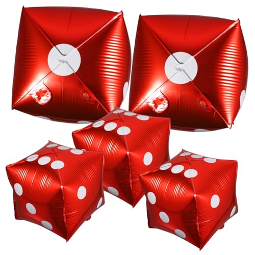 OFFSCH 5 Stück Würfel Folienballons Rot Kreative Würfel deko Party Ballons für Motto Poker Themenparty Spieleabend Dekoration Aufhängbar an Wand Fenster Tisch von OFFSCH