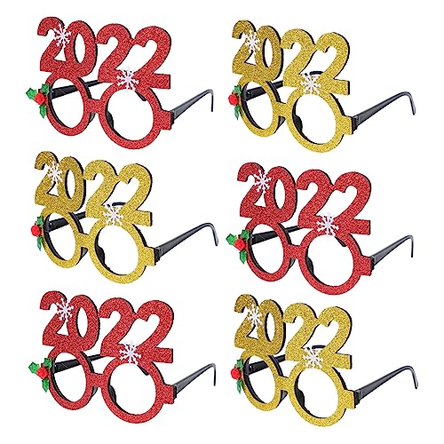 OFFSCH 6 Stück 2022 2022 Brille glitzernde brillen Foto-Requisite neu Gläser Dekor weihnachtsdeko lustige Brille kreative brillen 2022 Geweih schmücken Zubehör Partybedarf Brillengestelle von OFFSCH