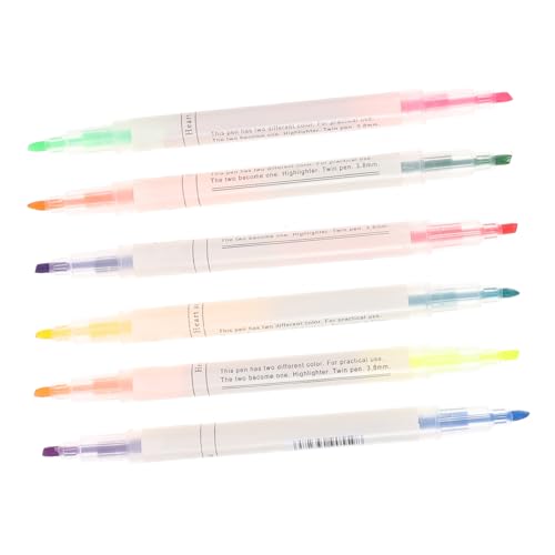 OFFSCH 6 Stück Dual Tip Textmarker Pastellfarben Tragbare Markierstifte für Notizen Kunst und Schule Abwischbare Marker für Studenten und Bürobedarf von OFFSCH