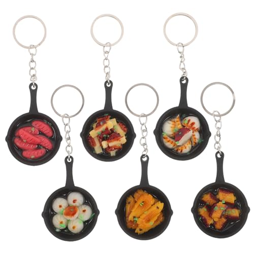 OFFSCH 6 Stück Mini Bratpfannen Schlüsselanhänger mit Lustigem Food Design Leichte Simulation Food Charms für Taschen Vielseitiger Party Alltagsanhänger für Familien und Sammler von OFFSCH