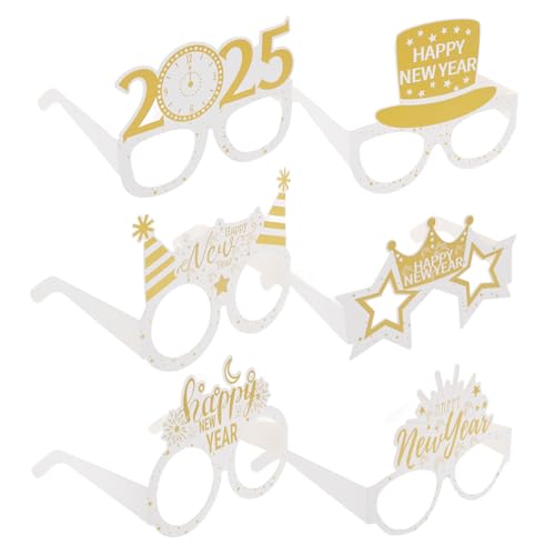 OFFSCH 6 Stück Neujahrs-partybrillen Papier Effekt Lustige Silvester Brillen für Erwachsene Leicht Komfortabel Bunte Farben Partydeko Zubehör von OFFSCH