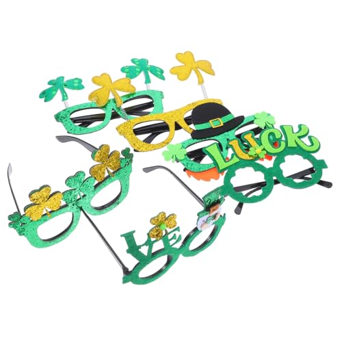 OFFSCH 6 Stück St Patrick's Day Shamrock Partybrillen Glücksbrillen mit Kleeblattdesign für Fasching und Foto Requisiten Festliche Grüne und Goldene Eyeglasses für Kostümparty von OFFSCH