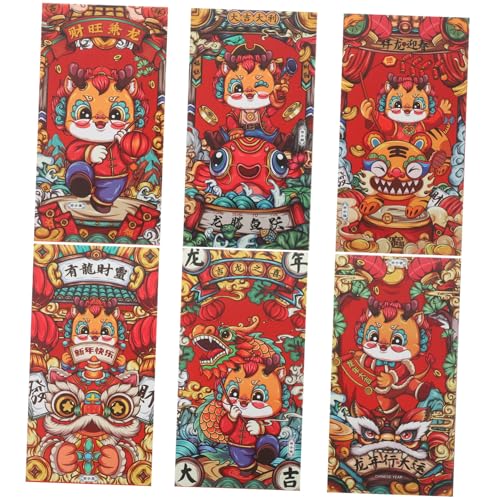 OFFSCH 6 Stück Teiliges Chinesische Rote Umschläge Jahr Des Drachen mit Traditionellen Motiven Cartoon Design Vielseitig für Neujahr Geburtstage Feste und Glückwünsche Geeignet von OFFSCH