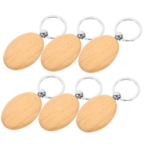 OFFSCH 6 Stück Teiliges Gravierbare Buchenholz Schlüsselanhänger Blanko zum Bemalen DIY Holzanhänger mit Metallring Kreative Holzschlüsselringe zum Basteln und Personalisieren von OFFSCH