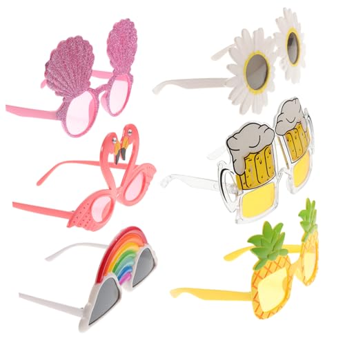 OFFSCH 6 Stück Teiliges Lustige Hawaii partybrillen aus Kunststoff mit Tropischen Motiven Flamingo Ananas Cocktail für Strand Kostüm Geburtstagsfeiern Leichte Flexible Sonnenbrillen für von OFFSCH
