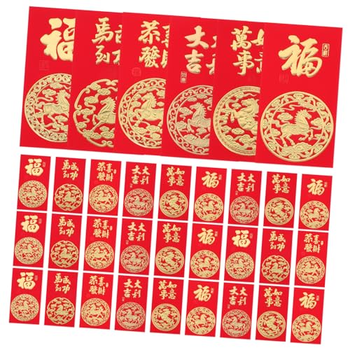 OFFSCH 60 Stück Rote Umschläge Jahr Des Pferdes Hongbao mit Festlichem Pferdemotiv Langlebige Neujahrs-glückwunschumschläge für Frühjahrsfest Glückssymbol Geschenkidee von OFFSCH