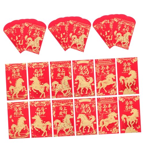 OFFSCH 60 Stück Rote Umschläge Jahr Des Pferdes Rote Geldumschläge mit Goldprägung für Chinesisches Neujahr Frühlingsfest Hochzeit Geburtstag Glücksgeldumschläge von OFFSCH