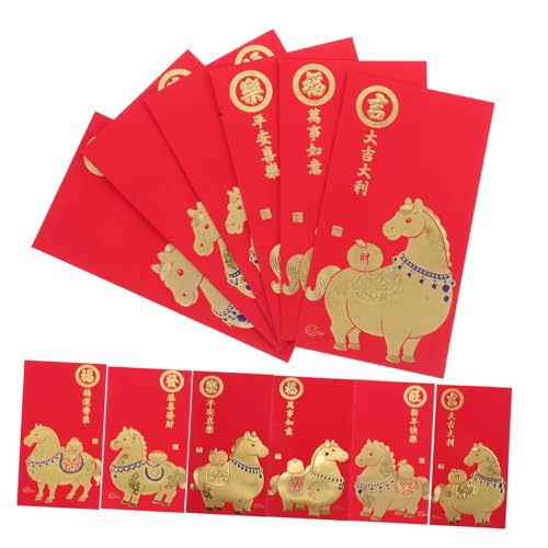 OFFSCH 60 Stück Rote Umschläge mit Pferdemotiv Papier Lucky Money Packets Geräumig und Weiche Textur Kreative Chinesische Neujahrsumschläge für Frühlingsfest Familienfeiern und Geschenke von OFFSCH