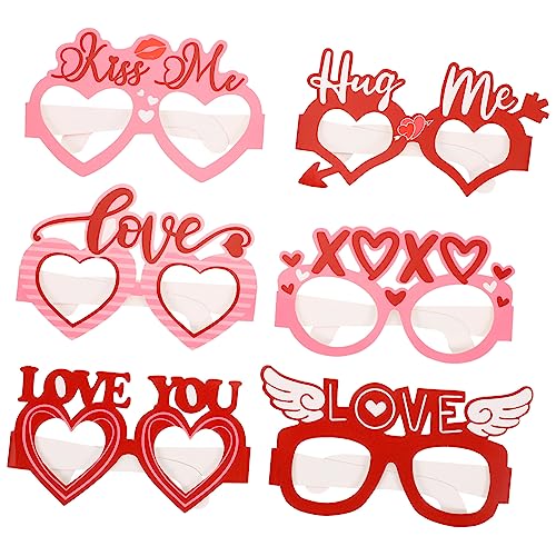 OFFSCH 6st Valentinsbrille Party Herz Brillen Requisiten Für Fotoautomaten Partybrillen Für Erwachsene Brillenfassungen Für Valentinstagspartys Frauen Brillen Gläser Charme Braut Papier von OFFSCH