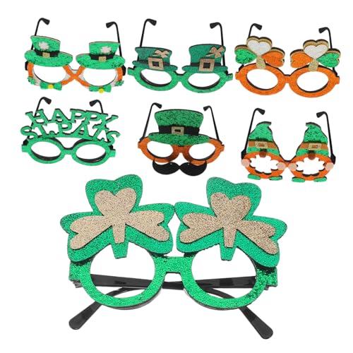 OFFSCH 7 Stück Teiliges St Patrick S Day Party Brillenset mit Grünem Kleeblatt design Vielseitige Foto Requisiten Glitzernde Party Accessoires für Irisches Fest und Kostümspaß von OFFSCH