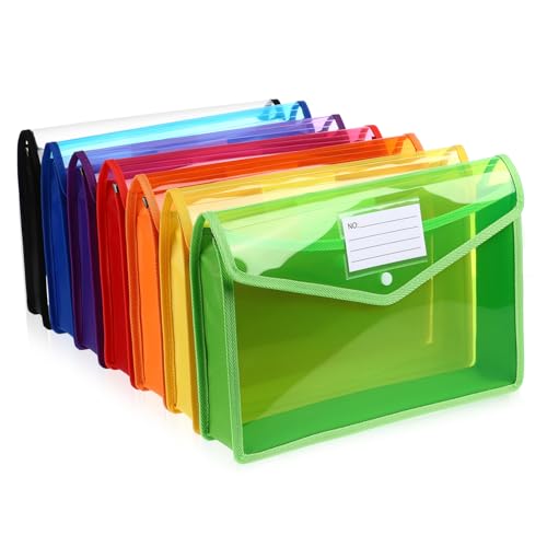 OFFSCH 7 Stück Teiliges Transparente Kunststoff Dokumentenmappen mit Knopfverschluss Dickes PP Material Vielseitige Aufbewahrung für Büro Schule Klare Sicht Inhalte von OFFSCH