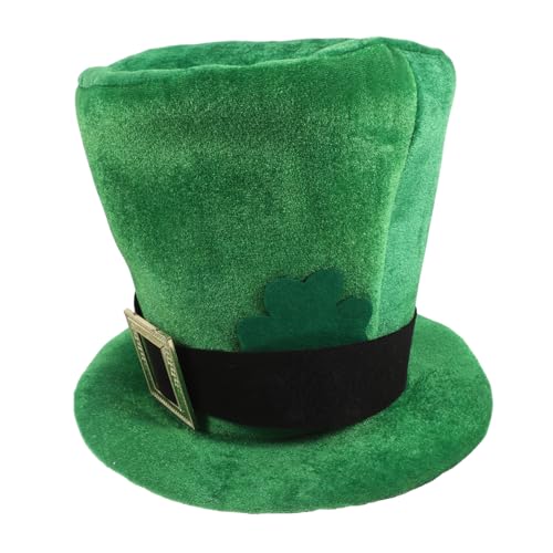 OFFSCH Grüner Leprechaun Hut aus Samt mit Kleeblatt für St Patrick's Day Verstellbarer Kostüm Zubehör Festlicher Partyhut für Damen und Herren Karneval und Motto Party Accessoire von OFFSCH