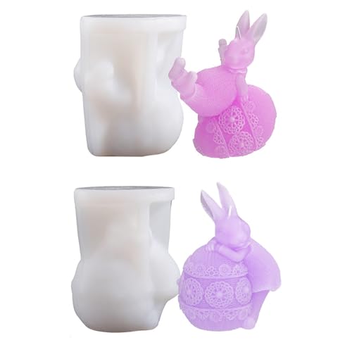 2 Stück Silikonformen Gießformen Ostern, Silikonform Ostern Hase 3D Kaninchen Osterhasen Anhänger Gießform Ostern Hase Gießformen Silikon Ostern von OFGAOO