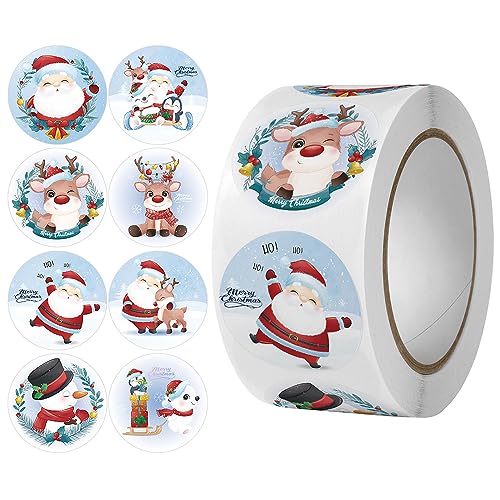 500 Stück Weihnachtssticker Sticker，Weihnachtsaufkleber Rund Geschenkaufkleber Frohe Weihnachten Etiketten Selbstklebend Rollen Stickers Merry Christmas Etiketten(Type H) von OFGAOO