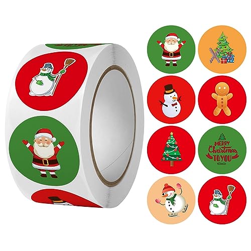 500 Stück Weihnachtssticker Sticker，Weihnachtsaufkleber Rund Geschenkaufkleber Frohe Weihnachten Etiketten Selbstklebend Rollen Stickers Merry Christmas Etiketten (Type A) von OFGAOO