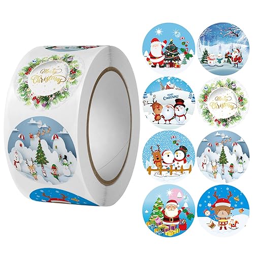 500 Stück Weihnachtssticker Sticker，Weihnachtsaufkleber Rund Geschenkaufkleber Frohe Weihnachten Etiketten Selbstklebend Rollen Stickers Merry Christmas Etiketten (Type C) von OFGAOO