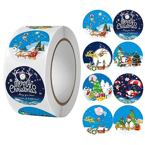 500 Stück Weihnachtssticker Sticker，Weihnachtsaufkleber Rund Geschenkaufkleber Frohe Weihnachten Etiketten Selbstklebend Rollen Stickers Merry Christmas Etiketten (Type D) von OFGAOO