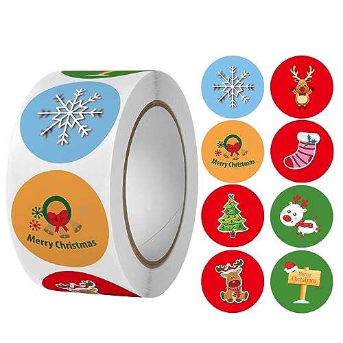 500 Stück Weihnachtssticker Sticker，Weihnachtsaufkleber Rund Geschenkaufkleber Frohe Weihnachten Etiketten Selbstklebend Rollen Stickers Merry Christmas Etiketten (Type E) von OFGAOO