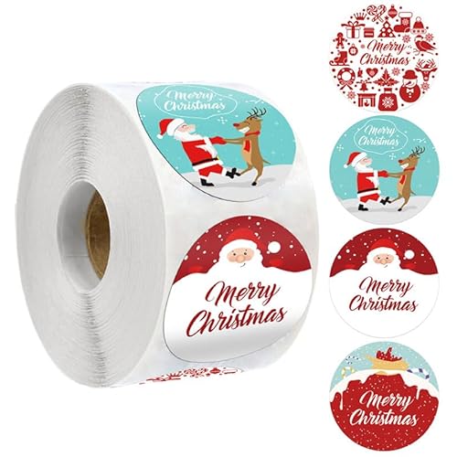 500 Stück Weihnachtssticker Sticker，Weihnachtsaufkleber Rund Geschenkaufkleber Frohe Weihnachten Etiketten Selbstklebend Rollen Stickers Merry Christmas Etiketten (Type G) von OFGAOO