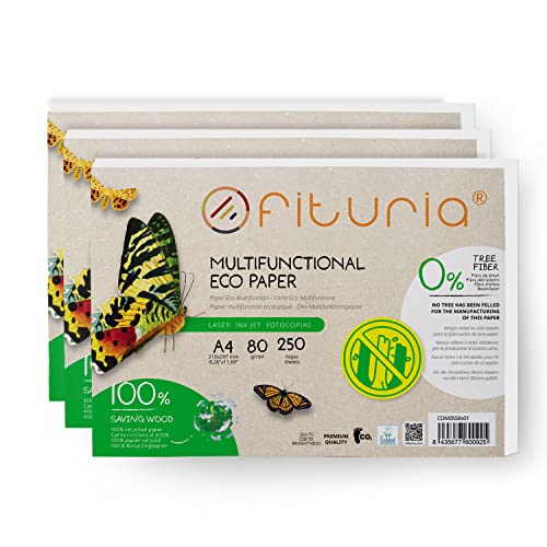 80gr A4 Recyclingpapier, 250 Blatt 100% aus Recyclingpapier, Recyclingpapier Packung mit DIN A4 Blättern, natürliche Farbe geeignet für Laser- und Tintenstrahldrucker - Ofituria (3 Packung) von OFITURIA