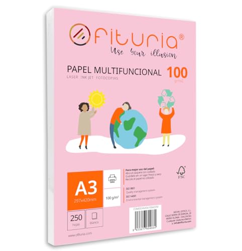 A3-Blatt, 100 g, mit 250 weißen Blättern, multifunktionales Papier für Schule und Arbeitsumgebungen, ideal für Laser-, Inkjet- oder Kopierer, Opituria von OFITURIA