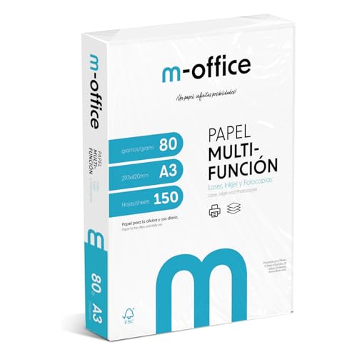 A3-Papier, 80 g, Packung mit 150 Blatt, Multifunktionspapier für Inkjet- und Laserdrucker, A3-Blätter, 297 x 420 mm, ideal für Büro und Zuhause · m-office (150 Blatt) von OFITURIA