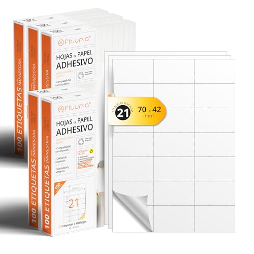 A4-Bögen mit weißen selbstklebenden Etiketten, Erstellen Sie Ihre eigenen individuellen, Sicherer selbstklebender A4-Papier, Selbstklebendes Etikett zum Bedrucken - Ofituria (21 pro Blatt, 500 Bögen) A4-Bögen mit weißen selbstklebenden Etiketten, Erstellen Sie Ihre eigenen individuellen, Sicherer selbstklebender A4-Papier, Selbstklebendes Etikett zum Bedrucken - Ofituria (21 pro Blatt, 500 Bögen) von OFITURIA