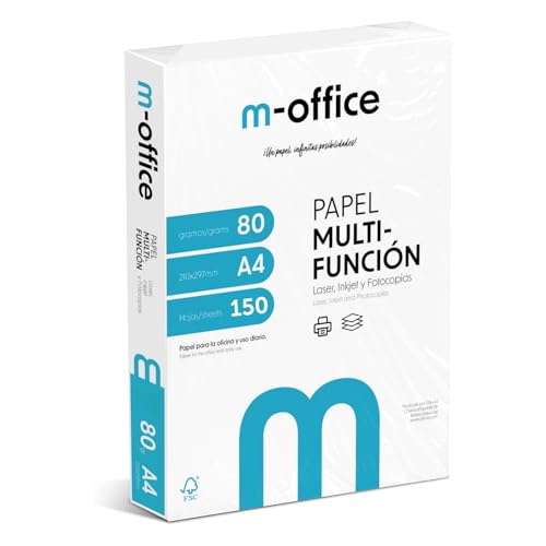A4-Papier, 80 g, Packung mit 150 Blatt, Multifunktionspapier für Inkjet- und Laserdrucker, A4-Blätter, 210 x 297 mm, ideal für Büro und Zuhause · m-office (150 Blatt) von OFITURIA