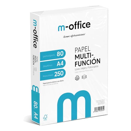 A4-Papier, 80 g, Packung mit 250 Blatt, Multifunktionspapier für Inkjet- und Laserdrucker, A4-Blätter, 210 x 297 mm, ideal für Büro und Zuhause · m-office (250 Blatt) von OFITURIA