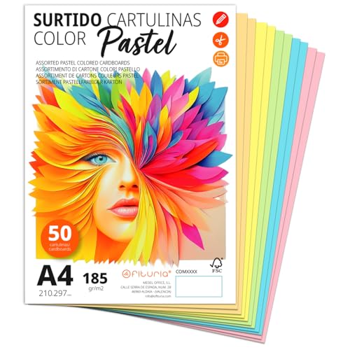 Bunte Kartons A4, Farbige Blätter A4 für Basteln, Bildung, Zuhause, Kunst oder Büro, Farbige Kartons A4 Vollfarbe - Ofituria (100 Blätter, Vollfarbsortiment) von OFITURIA