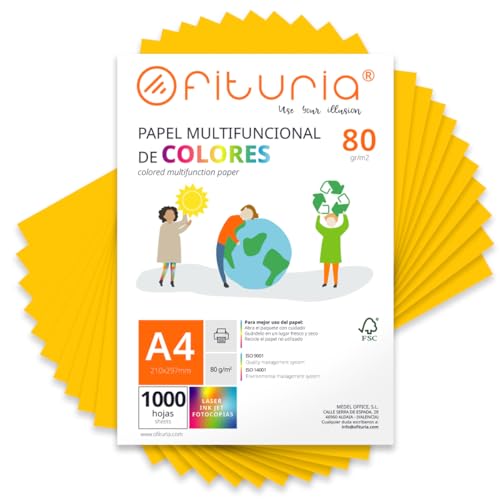 Farbpapier, Packung mit 1000 Blatt A4, 80 g, buntes Papier für Bastelarbeiten, Drucker, Scrapbooking – Ideal Origami, Papyroflexia, Büro und Schule (Gold, 1000 h) von OFITURIA