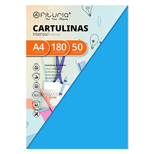 OFITURIA FAB-17092 Pack 50 Cartulinas Azul Medio Tamaño A4 180g von OFITURIA