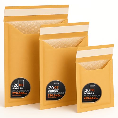 Luftpolstertaschen für Versand, 3 Größen – Kraft, Weiß oder Kombi – Selbstklebend – Papierumschläge mit Luftpolster, ideal für Versandtaschen - Pack L - Ofituria (Kraft, 60 Umschläge) von OFITURIA