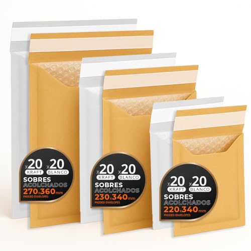 Luftpolstertaschen für Versand, 3 Größen – Kraft, Weiß oder Kombi – Selbstklebend – Papierumschläge mit Luftpolster, ideal für Versandtaschen - Pack L - Ofituria (Kraft und Weiß, 120 Umschläge) von OFITURIA