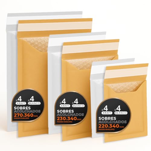 Luftpolstertaschen für Versand, 3 Größen – Kraft, Weiß oder Kombi – Selbstklebend – Papierumschläge mit Luftpolster, ideal für Versandtaschen - Pack L - Ofituria (Kraft und Weiß, 24 Umschläge) von OFITURIA