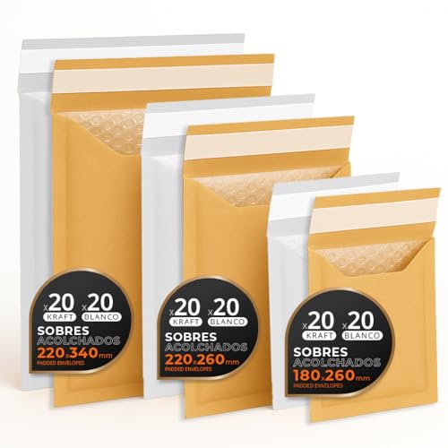 Luftpolstertaschen für Versand, 3 Größen – Kraft, Weiß oder Kombi – Selbstklebend – Papierumschläge mit Luftpolster, ideal für Versandtaschen - Pack M - Ofituria (Kraft und Weiß, 120 Umschläge) von OFITURIA