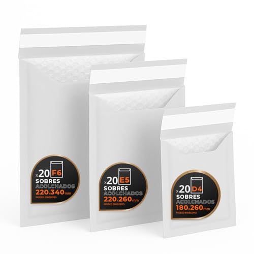 Luftpolstertaschen für Versand, 3 Größen – Kraft, Weiß oder Kombi – Selbstklebend – Papierumschläge mit Luftpolster, ideal für Versandtaschen - Pack M - Ofituria (Weiß, 60 Umschläge) von OFITURIA