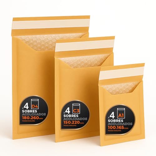 Luftpolstertaschen für Versand, 3 Größen – Kraft, Weiß oder Kombi – Selbstklebend – Papierumschläge mit Luftpolster, ideal für Versandtaschen - Pack S - Ofituria (Kraft, 12 Umschläge) von OFITURIA