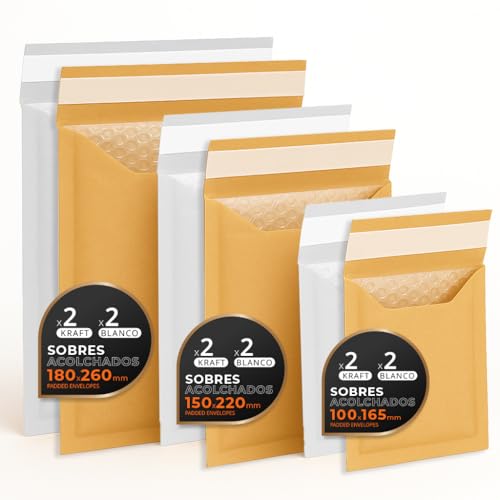 Luftpolstertaschen für Versand, 3 Größen – Kraft, Weiß oder Kombi – Selbstklebend – Papierumschläge mit Luftpolster, ideal für Versandtaschen - Pack S - Ofituria (Kraft und Weiß, 12 Umschläge) von OFITURIA