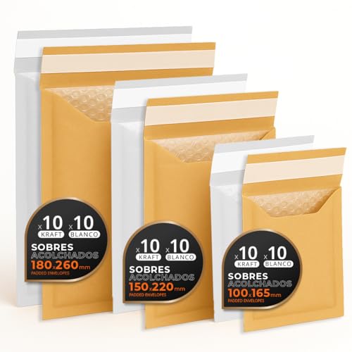 Luftpolstertaschen für Versand, 3 Größen – Kraft, Weiß oder Kombi – Selbstklebend – Papierumschläge mit Luftpolster, ideal für Versandtaschen - Pack S - Ofituria (Kraft und Weiß, 60 Umschläge) von OFITURIA