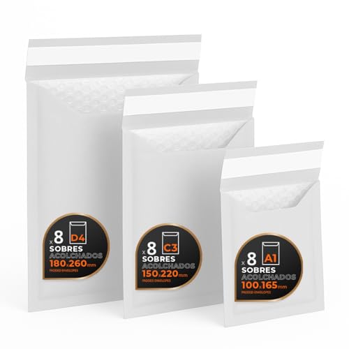 Luftpolstertaschen für Versand, 3 Größen – Kraft, Weiß oder Kombi – Selbstklebend – Papierumschläge mit Luftpolster, ideal für Versandtaschen - Pack S - Ofituria (Weiß, 24 Umschläge) von OFITURIA