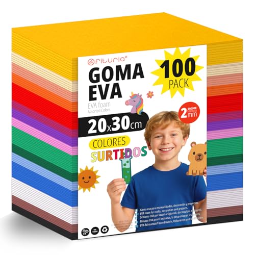 OFITURIA 100 Blatt Moosgummi Set, Bunte Farben, Format 20x30 cm – Ideal für Bastelprojekte, DIY, Schule, Kunst & Dekoration (Glitzer) von OFITURIA