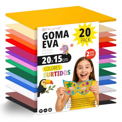 OFITURIA 20 Blatt Moosgummi Set, Bunte Farben, Format 20x15 cm – Ideal für Bastelprojekte, DIY, Schule, Kunst & Dekoration (Glitzer) von OFITURIA