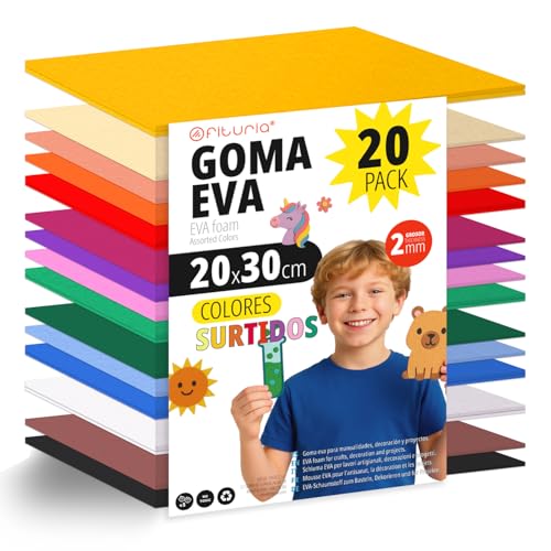 OFITURIA 20 Blatt Moosgummi Set, Bunte Farben, Format 20x30 cm – Ideal für Bastelprojekte, DIY, Schule, Kunst & Dekoration (Glitzer) von OFITURIA