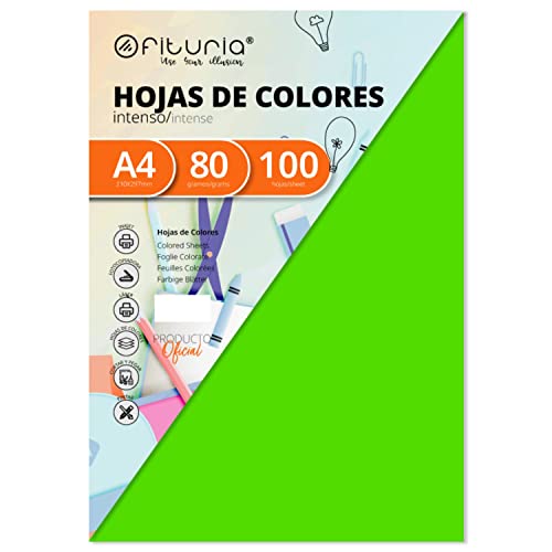 OFITURIA FAB-15625 Pack 100 Hojas Color Verde Fuerte Tamaño A4 80g von OFITURIA