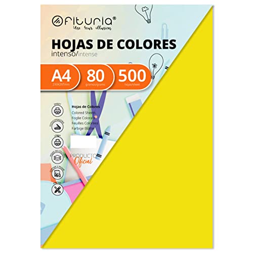 OFITURIA FAB-15648 Pack 500 Hojas Color Amarillo Fuerte Tamaño A4 80g von OFITURIA