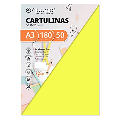 OFITURIA FAB-16557 Pack de 50 Cartulinas ColorAmarillo Tamaño A3, 180 g von OFITURIA